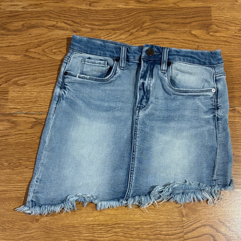 Denim Frayed Hem Mini Skirt
